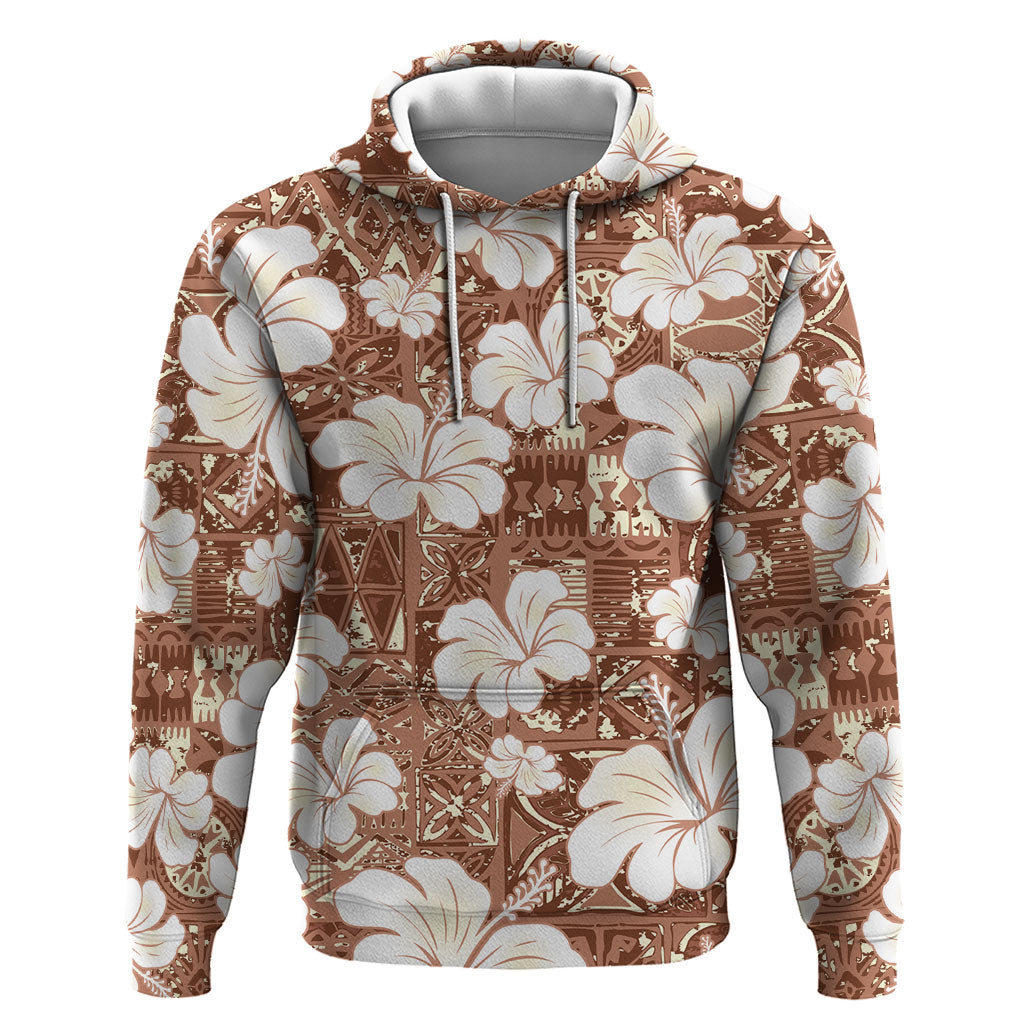 Brown Bula Fiji Masi Hibiscus Seamless Hoodie