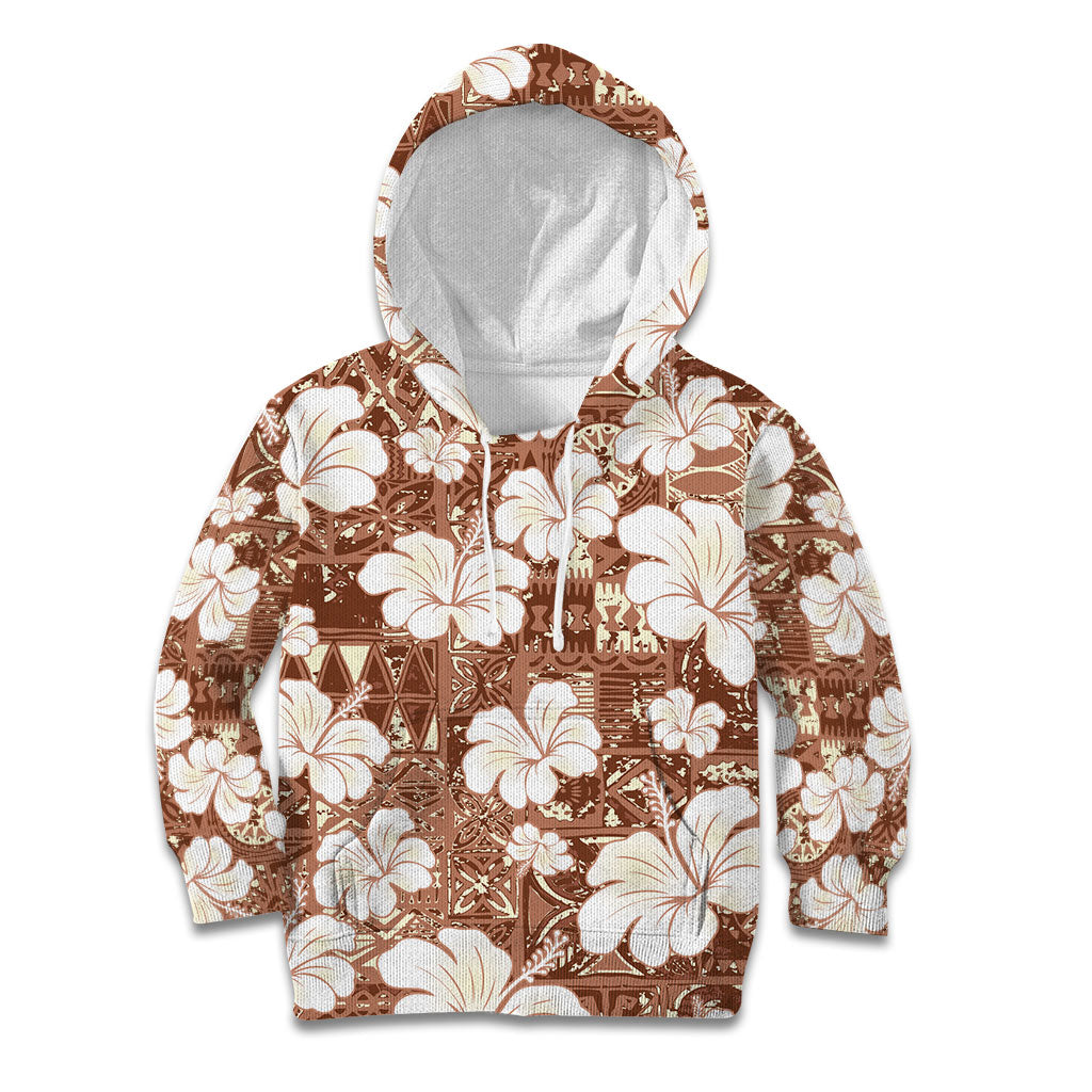 Brown Bula Fiji Masi Hibiscus Seamless Kid Hoodie