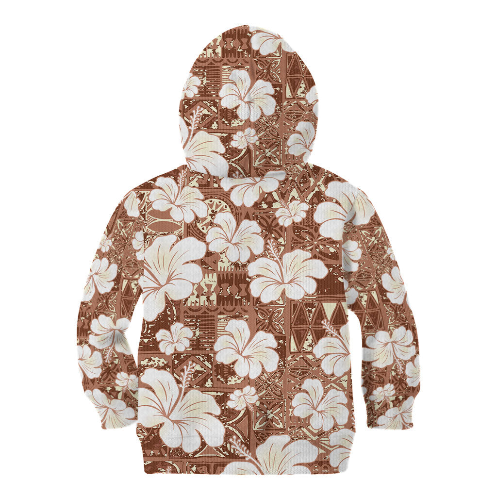 Brown Bula Fiji Masi Hibiscus Seamless Kid Hoodie