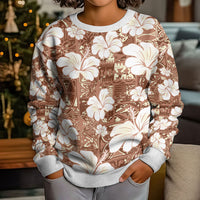 Brown Bula Fiji Masi Hibiscus Seamless Kid Ugly Christmas Sweater