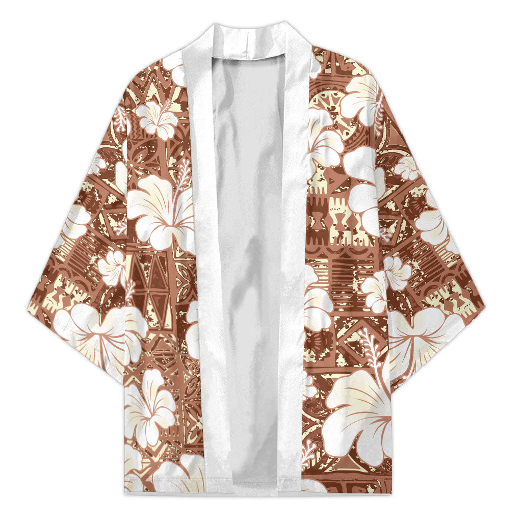 Brown Bula Fiji Masi Hibiscus Seamless Kimono