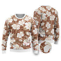 Brown Bula Fiji Masi Hibiscus Seamless Ugly Christmas Sweater