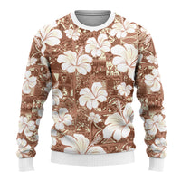 Brown Bula Fiji Masi Hibiscus Seamless Ugly Christmas Sweater