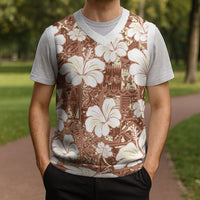 Brown Bula Fiji Masi Hibiscus Seamless Christmas Knitted V-Neck Vest LT14 - Polynesian Pride