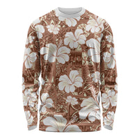 Brown Bula Fiji Masi Hibiscus Seamless Long Sleeve Shirt