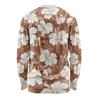 Brown Bula Fiji Masi Hibiscus Seamless Long Sleeve Shirt