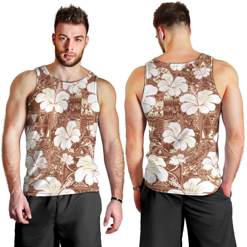 Brown Bula Fiji Masi Hibiscus Seamless Men Tank Top