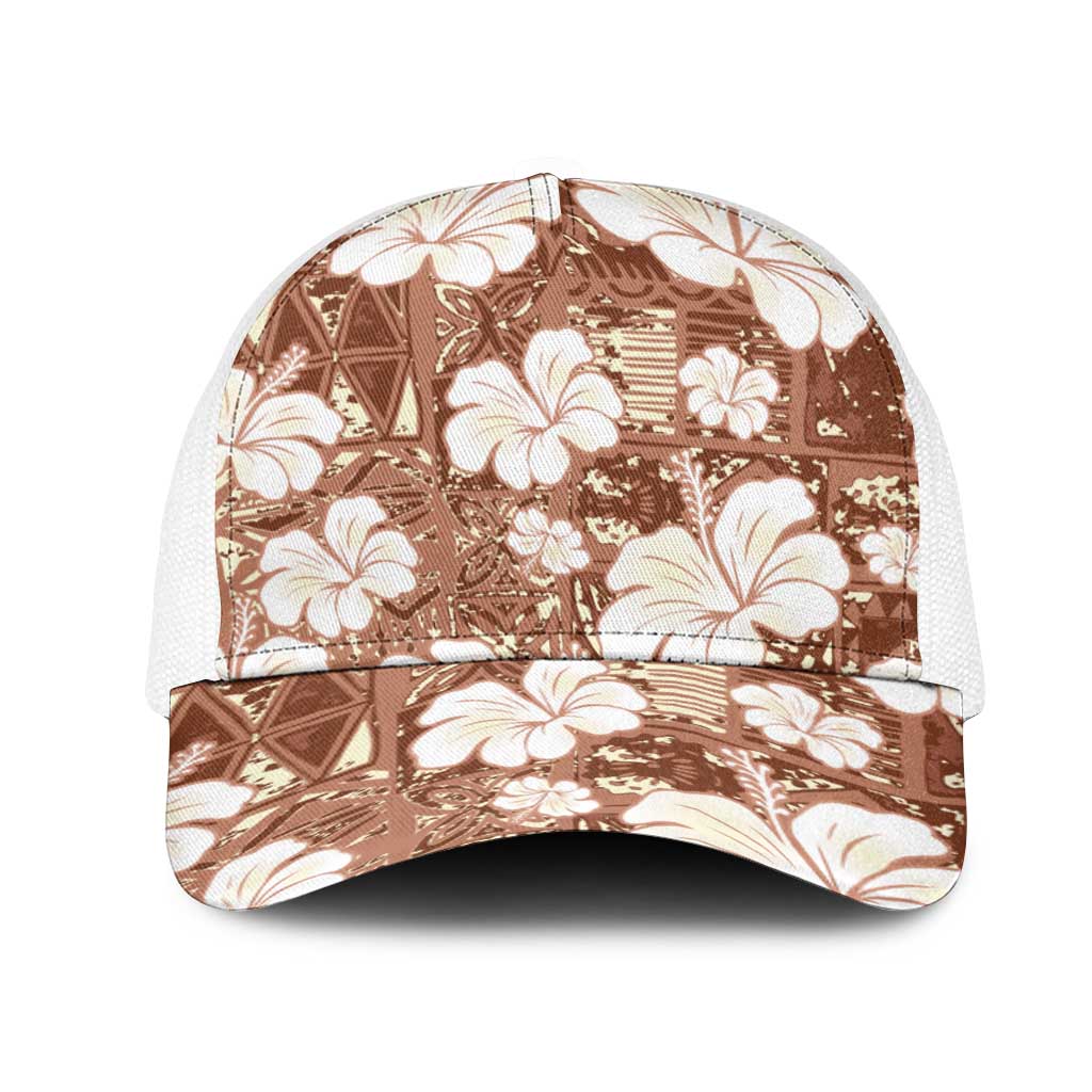 Brown Bula Fiji Masi Hibiscus Seamless Mesh Trucker Cap