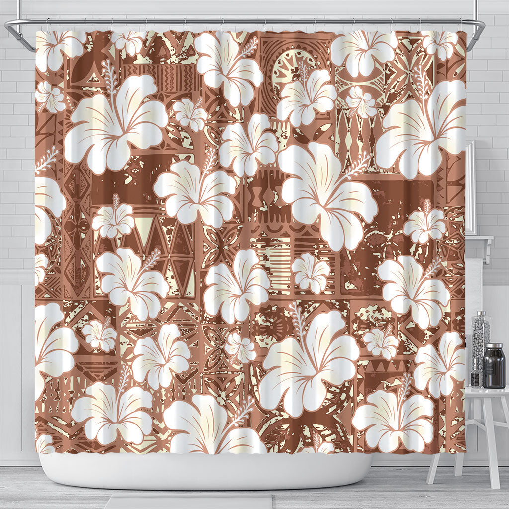 Brown Bula Fiji Masi Hibiscus Seamless Shower Curtain