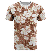 Brown Bula Fiji Masi Hibiscus Seamless T Shirt
