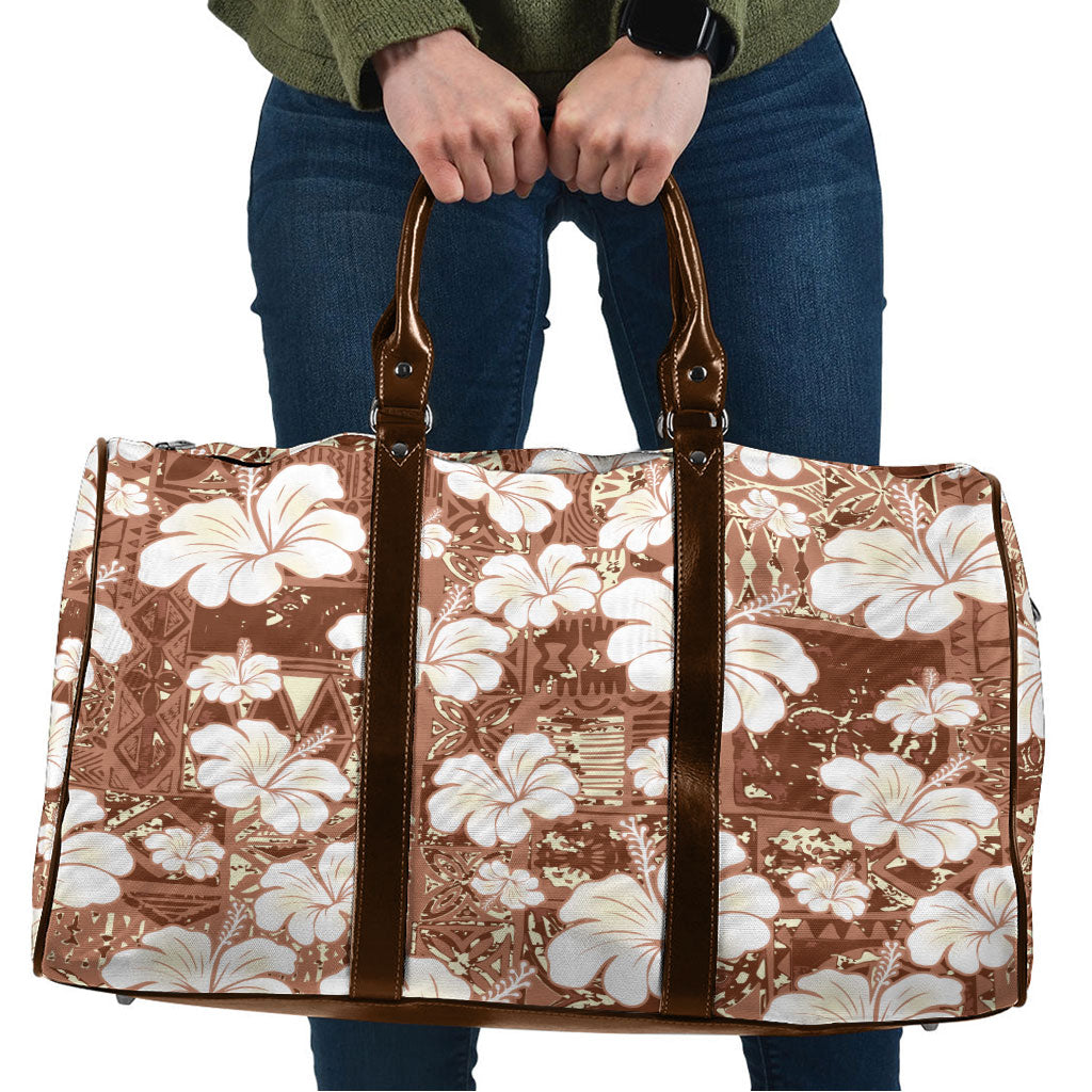 Brown Bula Fiji Masi Hibiscus Seamless Travel Bag LT14 Brown - Polynesian Pride