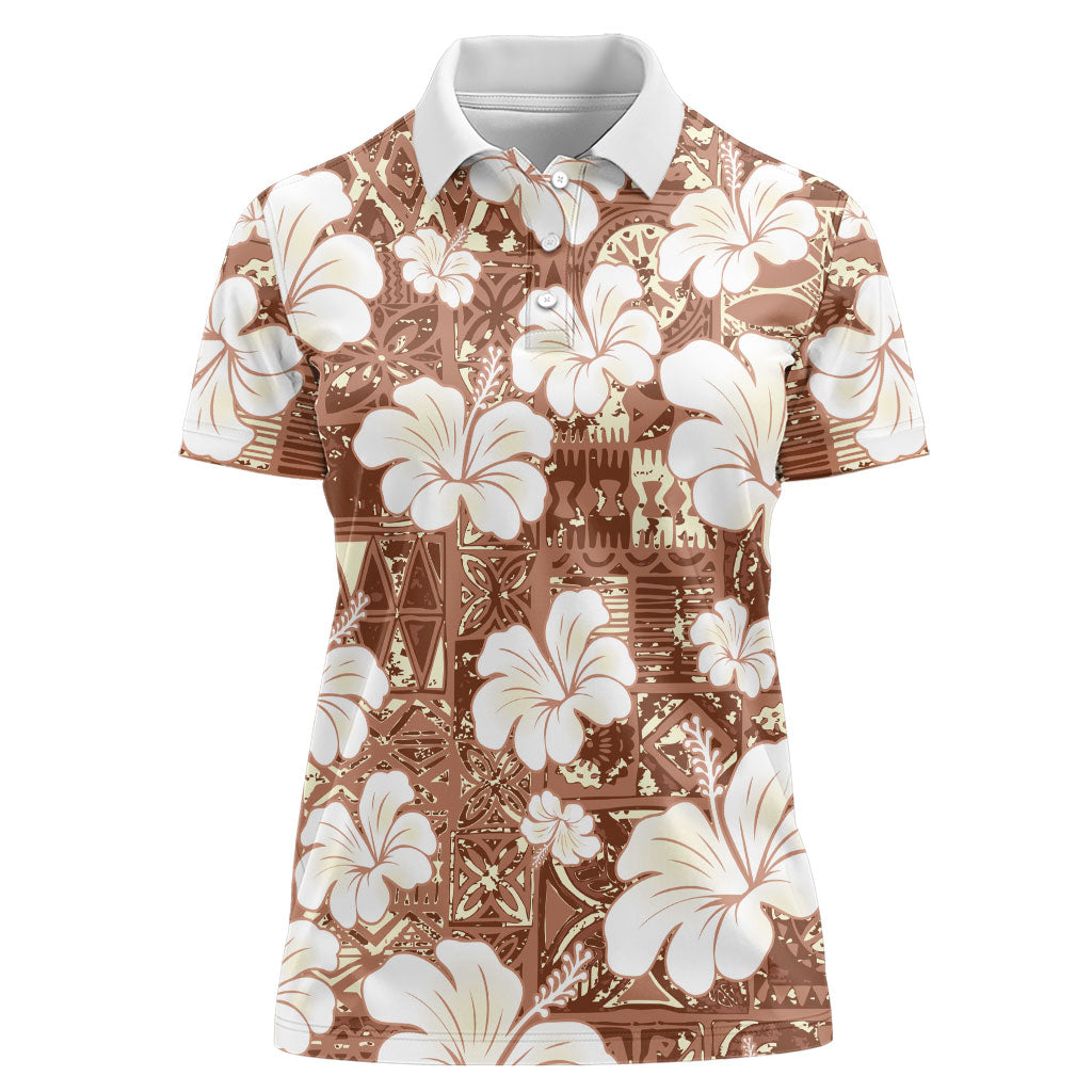 Brown Bula Fiji Masi Hibiscus Seamless Women Polo Shirt