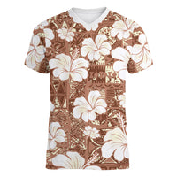 Brown Bula Fiji Masi Hibiscus Seamless Women V-Neck T-Shirt LT14 Female Brown - Polynesian Pride