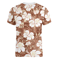 Brown Bula Fiji Masi Hibiscus Seamless Women V-Neck T-Shirt LT14 - Polynesian Pride
