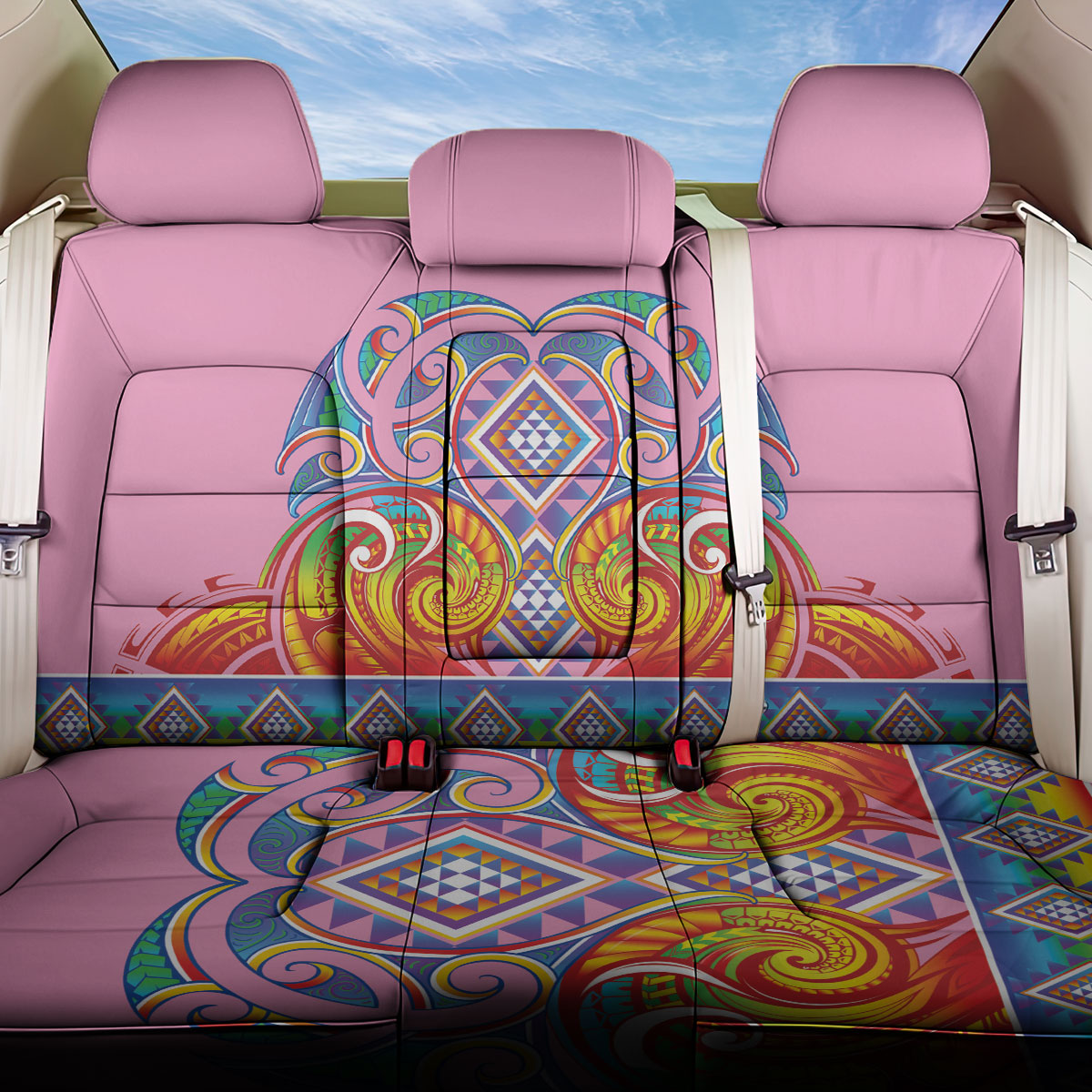 Rainbow Ngaru Taniko With Aotearoa Maori Tattoo Back Car Seat Cover LT14 One Size Pink - Polynesian Pride