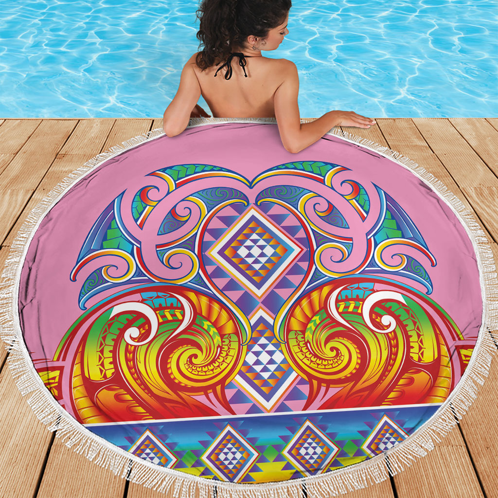 Rainbow Ngaru Taniko With Aotearoa Maori Tattoo Beach Blanket