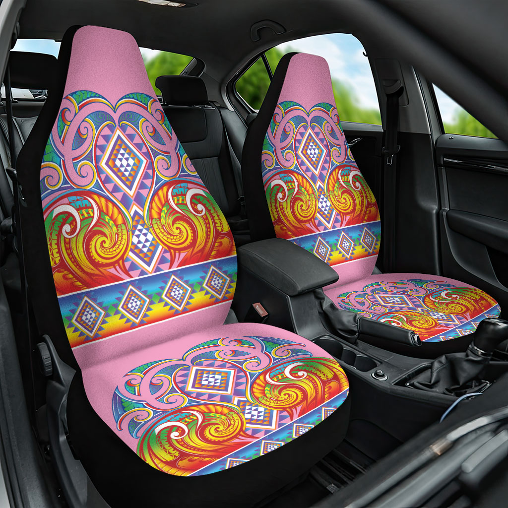 Rainbow Ngaru Taniko With Aotearoa Maori Tattoo Car Seat Cover LT14 One Size Pink - Polynesian Pride