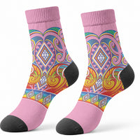 Rainbow Ngaru Taniko With Aotearoa Maori Tattoo Crew Socks LT14 - Polynesian Pride