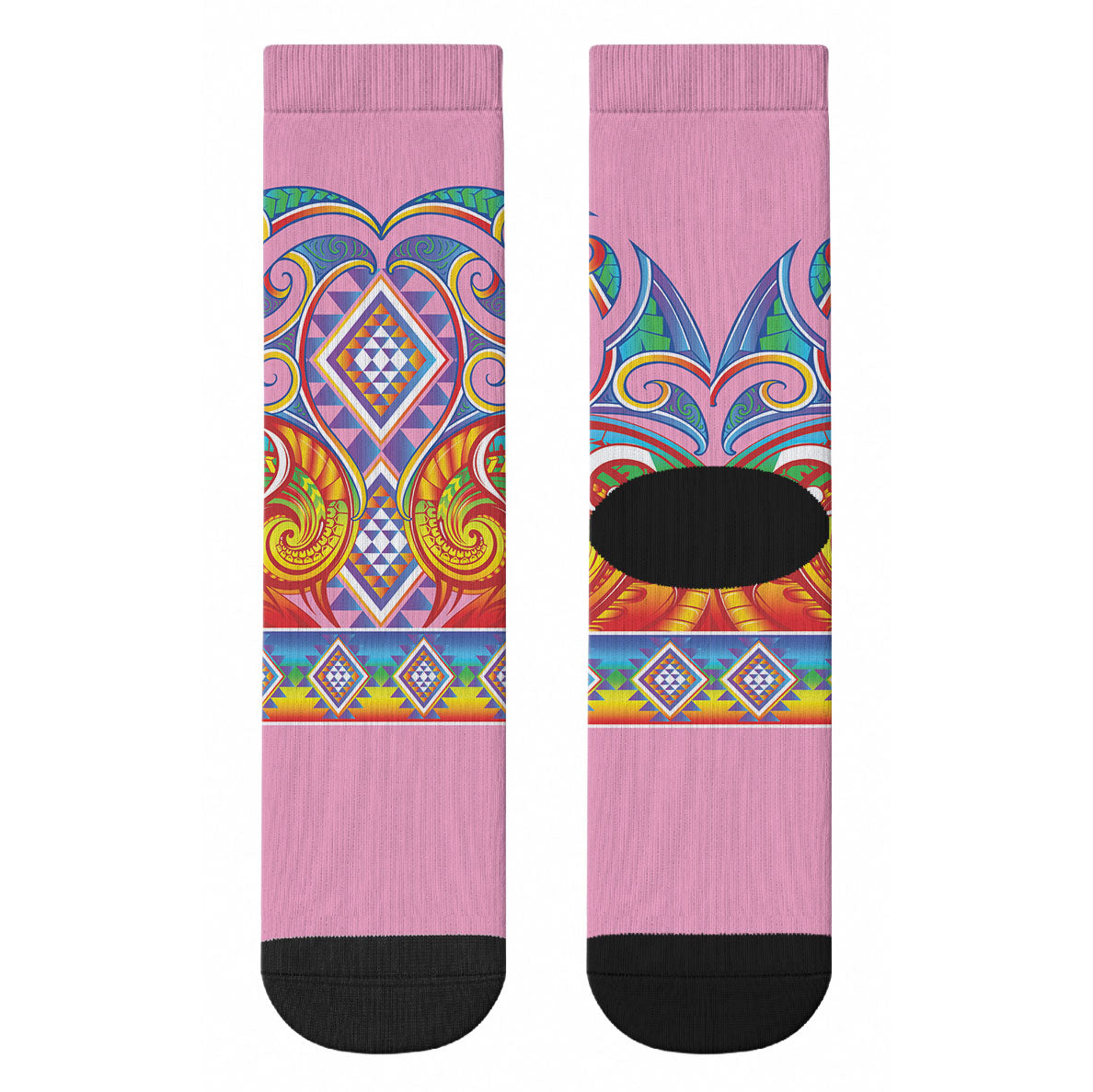 Rainbow Ngaru Taniko With Aotearoa Maori Tattoo Crew Socks LT14 - Polynesian Pride