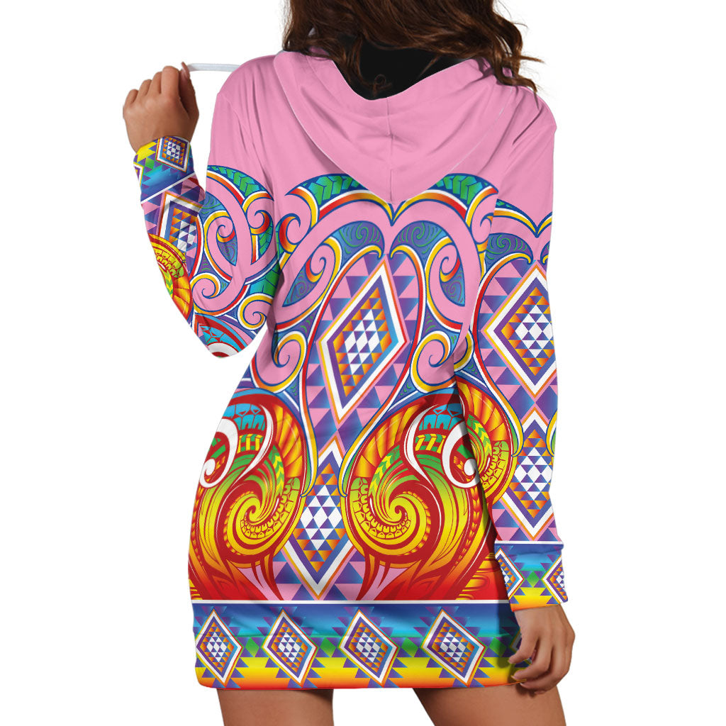 Rainbow Ngaru Taniko With Aotearoa Maori Tattoo Hoodie Dress LT14 - Polynesian Pride