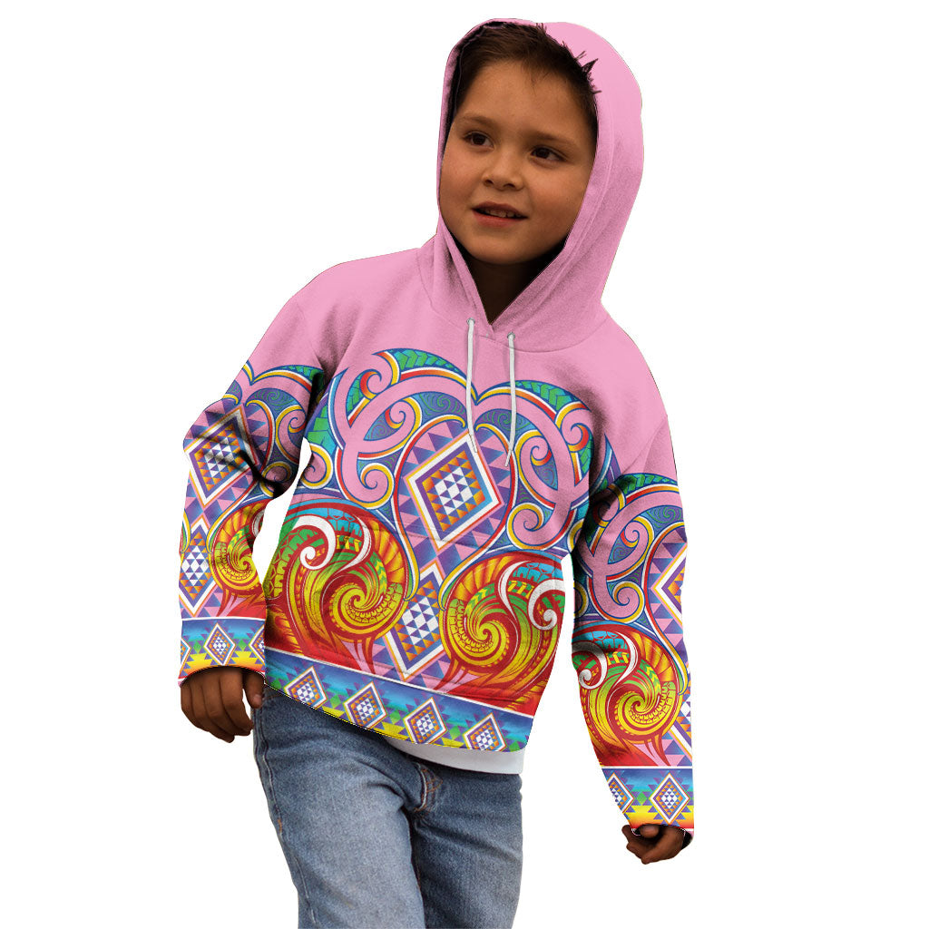 Rainbow Ngaru Taniko With Aotearoa Maori Tattoo Kid Hoodie