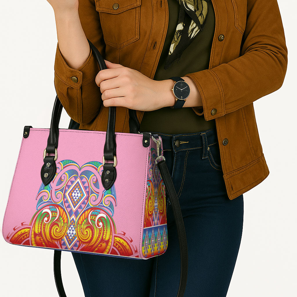 Rainbow Ngaru Taniko With Aotearoa Maori Tattoo Leather Bag