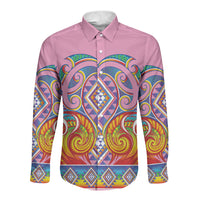Rainbow Ngaru Taniko With Aotearoa Maori Tattoo Long Sleeve Button Shirt