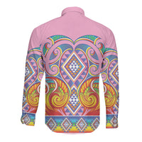 Rainbow Ngaru Taniko With Aotearoa Maori Tattoo Long Sleeve Button Shirt