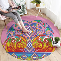 Rainbow Ngaru Taniko With Aotearoa Maori Tattoo Round Carpet