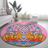 Rainbow Ngaru Taniko With Aotearoa Maori Tattoo Round Carpet