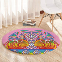 Rainbow Ngaru Taniko With Aotearoa Maori Tattoo Round Carpet