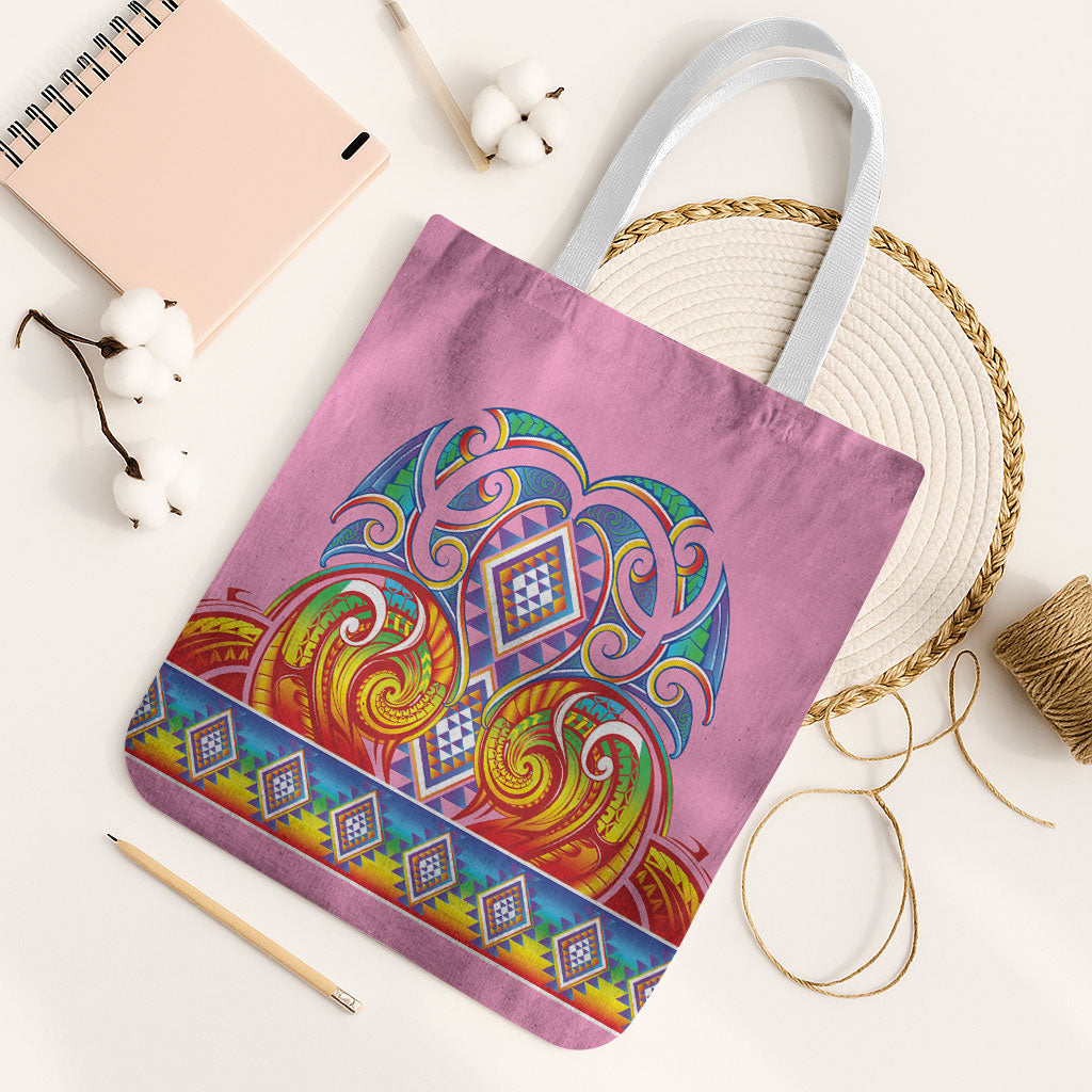 Rainbow Ngaru Taniko With Aotearoa Maori Tattoo Tote Bag