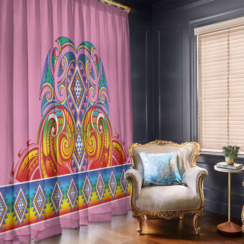 Rainbow Ngaru Taniko With Aotearoa Maori Tattoo Window Curtain