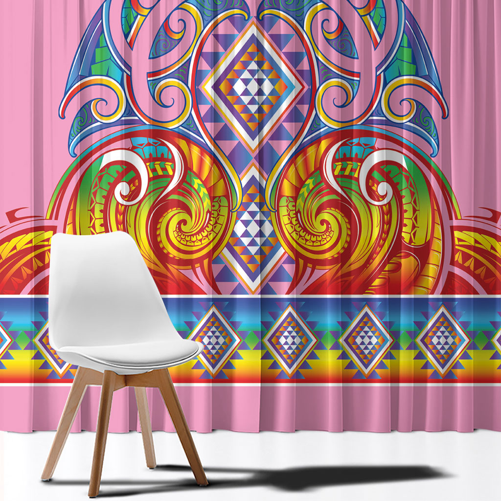 Rainbow Ngaru Taniko With Aotearoa Maori Tattoo Window Curtain