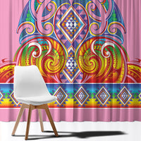 Rainbow Ngaru Taniko With Aotearoa Maori Tattoo Window Curtain