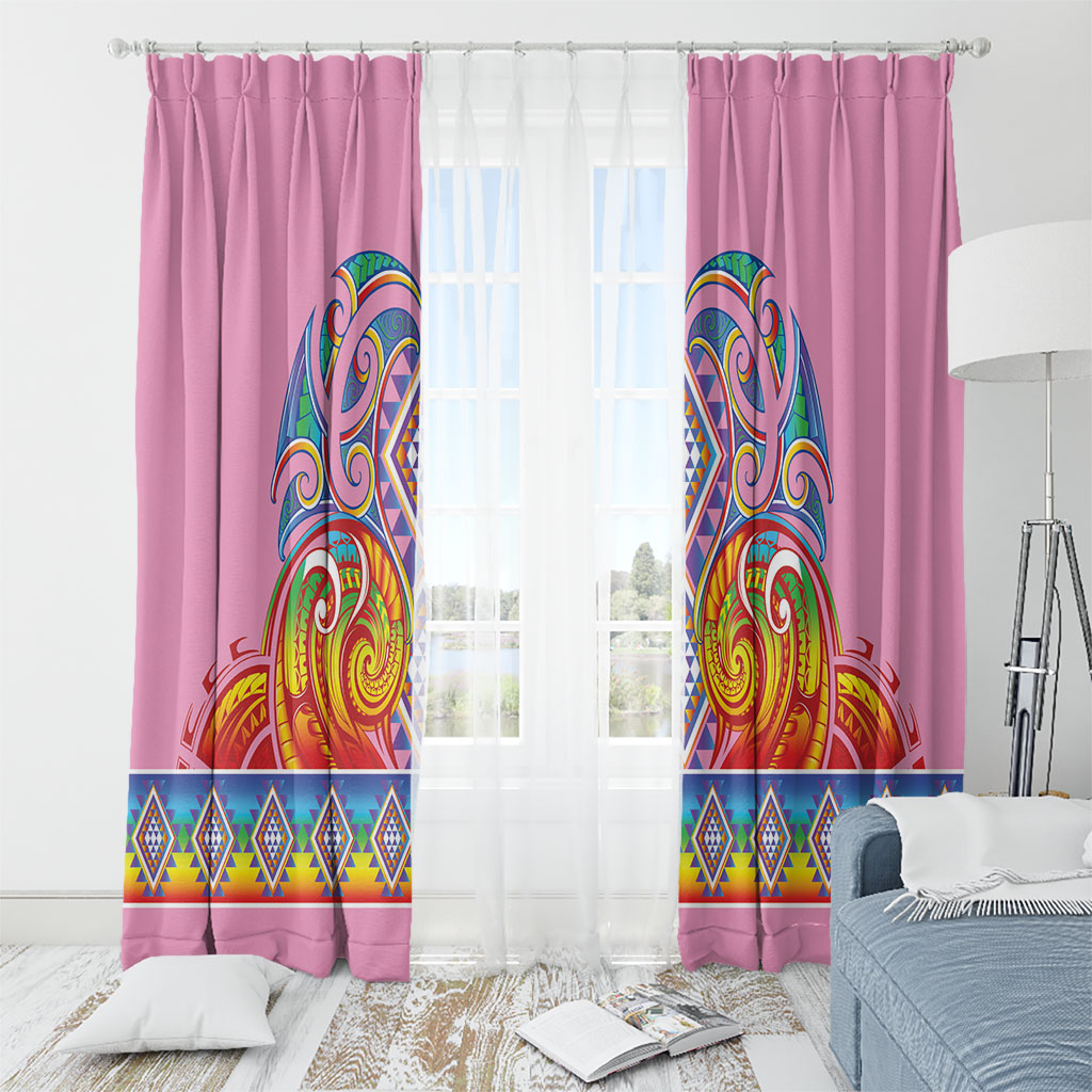 Rainbow Ngaru Taniko With Aotearoa Maori Tattoo Window Curtain