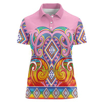 Rainbow Ngaru Taniko With Aotearoa Maori Tattoo Women Polo Shirt LT14 Female Pink - Polynesian Pride