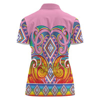 Rainbow Ngaru Taniko With Aotearoa Maori Tattoo Women Polo Shirt LT14 - Polynesian Pride