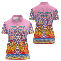 Rainbow Ngaru Taniko With Aotearoa Maori Tattoo Women Polo Shirt LT14 - Polynesian Pride