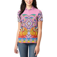 Rainbow Ngaru Taniko With Aotearoa Maori Tattoo Women Polo Shirt LT14 - Polynesian Pride