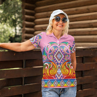 Rainbow Ngaru Taniko With Aotearoa Maori Tattoo Women Polo Shirt LT14 - Polynesian Pride