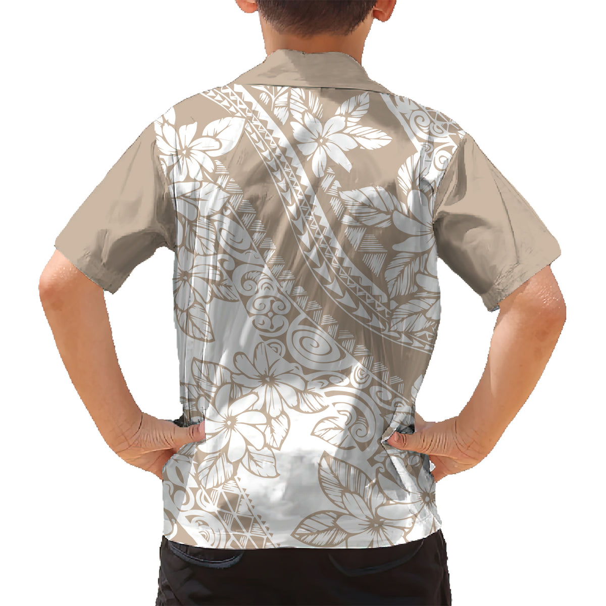 Polynesia Kid Hawaiian Shirt Polynesian Tropical Flowers Beige Pastel Vibes LT14 - Polynesian Pride