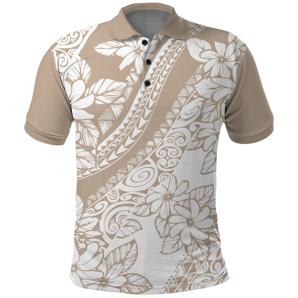 Polynesia Polo Shirt Polynesian Tropical Flowers Beige Pastel Vibes LT14 Beige - Polynesian Pride