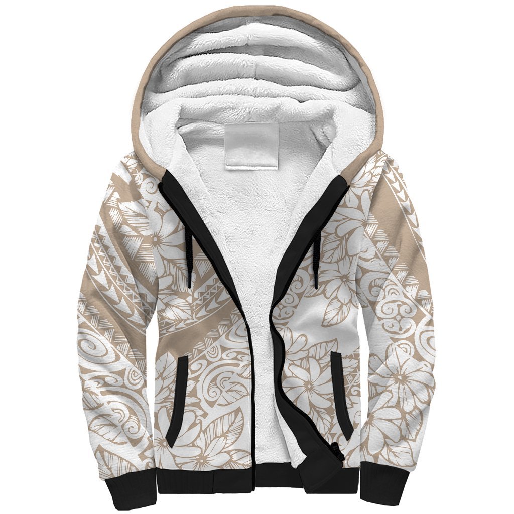 Polynesia Sherpa Hoodie Polynesian Tropical Flowers Beige Pastel Vibes LT14 Unisex Beige - Polynesian Pride