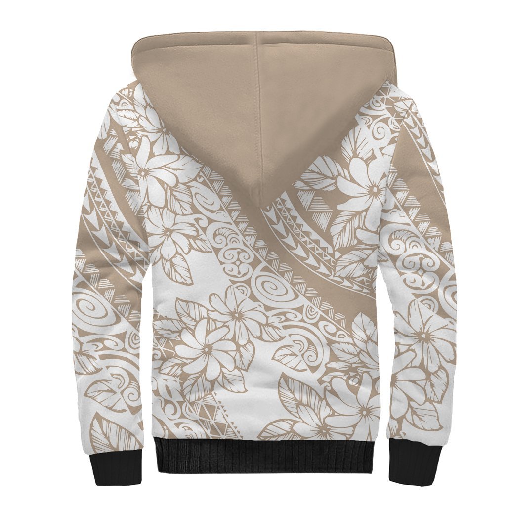 Polynesia Sherpa Hoodie Polynesian Tropical Flowers Beige Pastel Vibes LT14 - Polynesian Pride