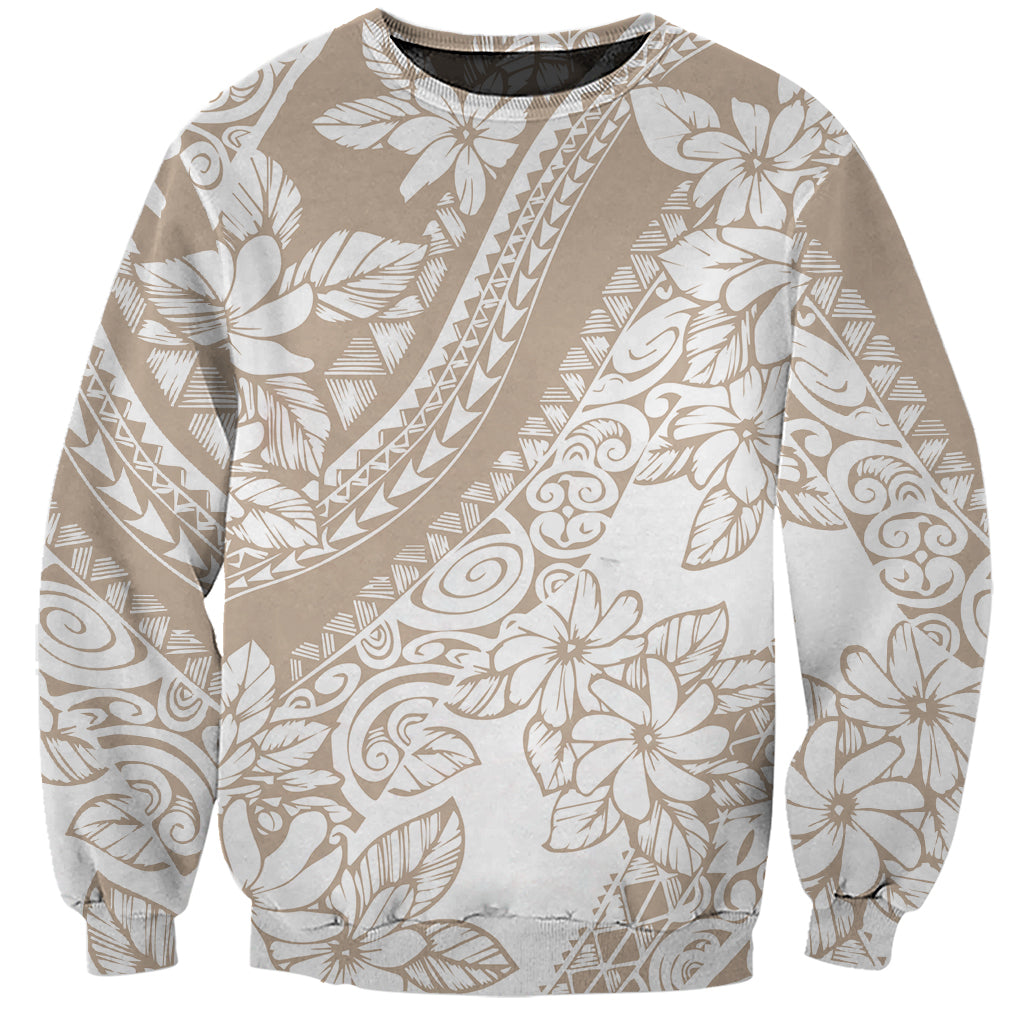 Polynesia Sweatshirt Polynesian Tropical Flowers Beige Pastel Vibes LT14 Unisex Beige - Polynesian Pride