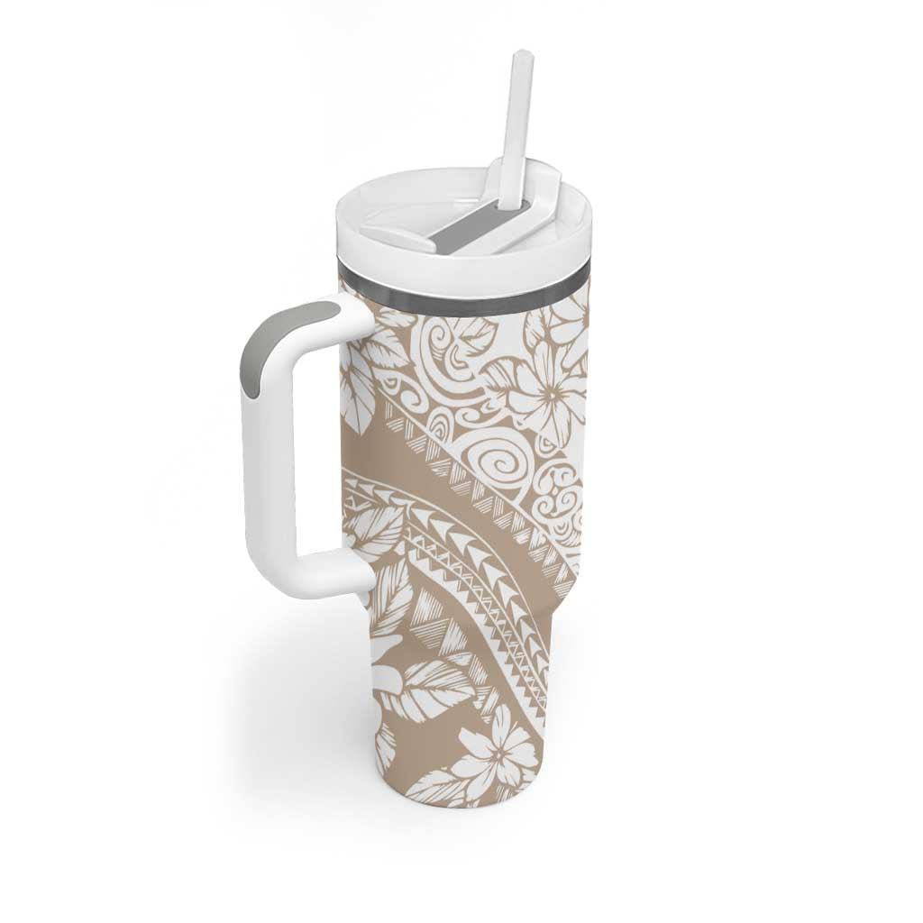 Polynesia Tumbler With Handle Polynesian Tropical Flowers Begie Pastel Vibes LT14 - Polynesian Pride