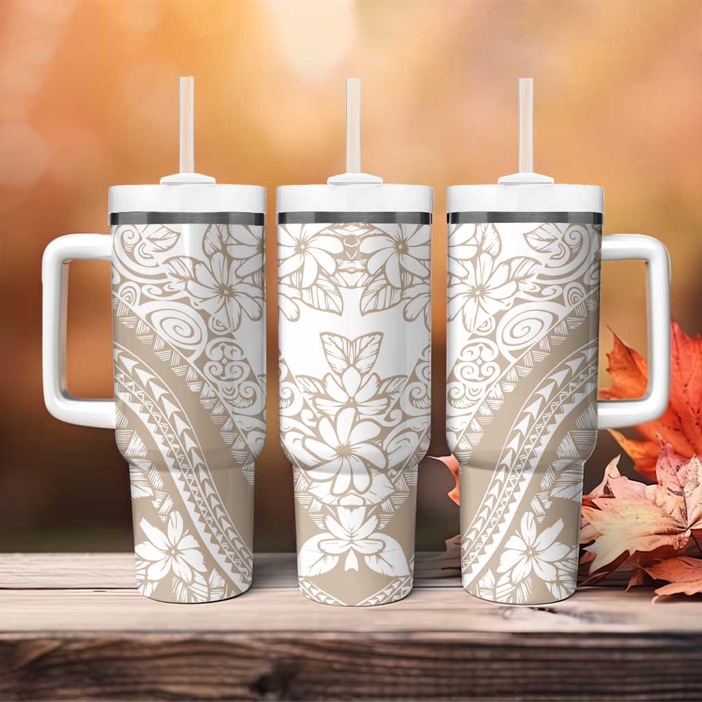 Polynesia Tumbler With Handle Polynesian Tropical Flowers Begie Pastel Vibes LT14 - Polynesian Pride