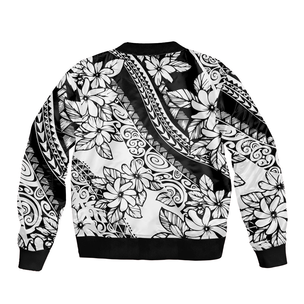 Polynesia Bomber Jacket Polynesian Tropical Flowers Black Pastel Vibes LT14 - Polynesian Pride