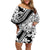 Polynesia Family Matching Off Shoulder Short Dress and Hawaiian Shirt Polynesian Tropical Flowers Black Pastel Vibes LT14 Mom's Dress Black - Polynesian Pride